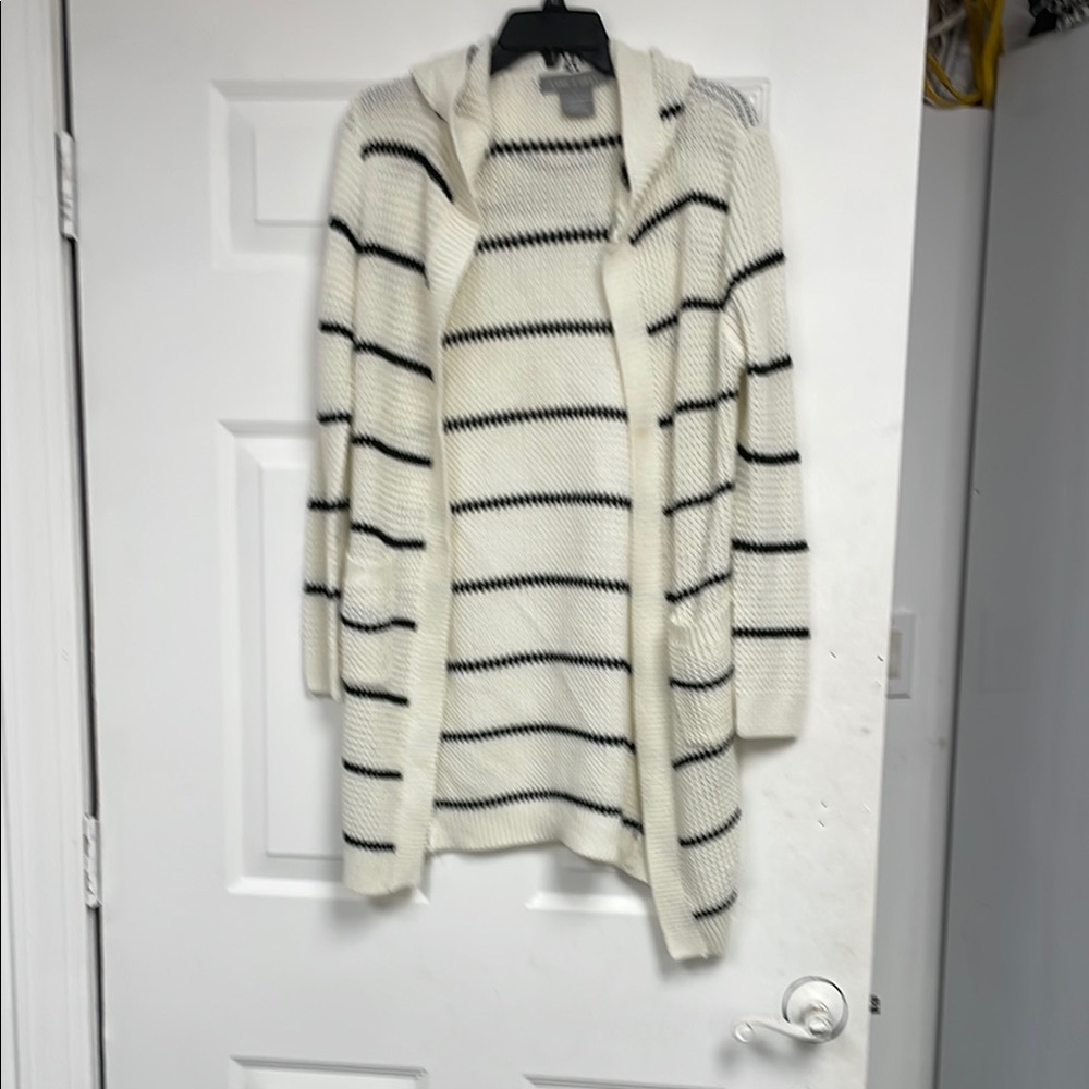 Black and White Striped Cardigan Sweater